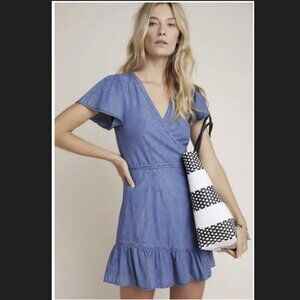 PAIGE Calie Wrap Dress in Denim Blue